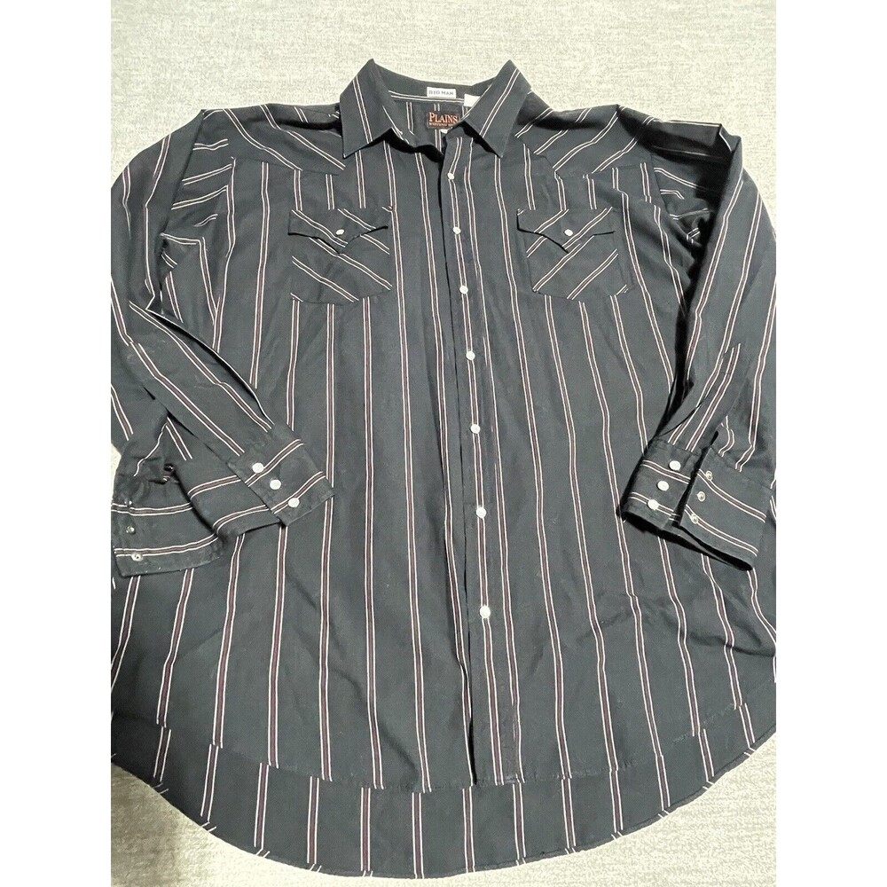 Plains Western Wear Button Up Men’s 2XL Black Stripes Big Man Long Sleeve